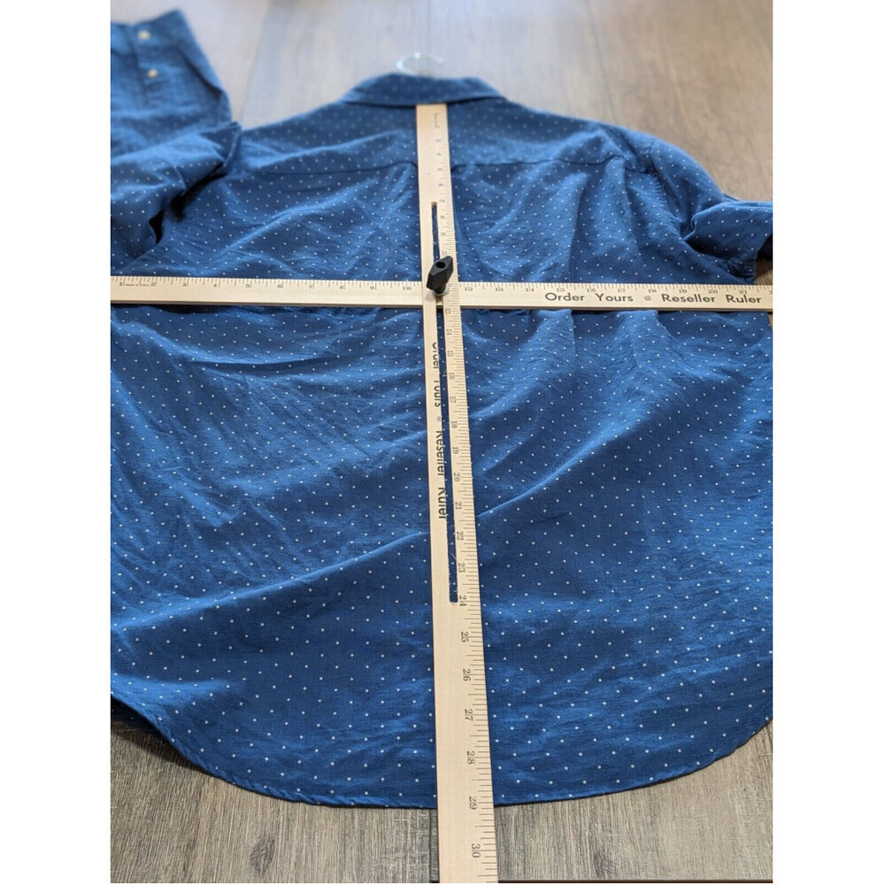 American Eagle Shirt Mens Medium Blue Dotted Print Long Sleeve Button Linen Blnd - Picture 4 of 8
